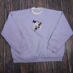Country Store Womens XL Lavender Purple Butterfly Floral Sweatshirt Granny Core